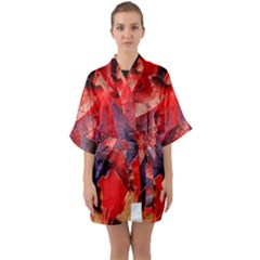 Wine Partner Wild Vine Leaves Plant Quarter Sleeve Kimono Robe