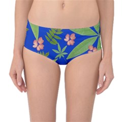 Leaves On Blue Mid-waist Bikini Bottoms by LoolyElzayat