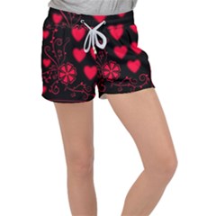 Background Hearts Ornament Romantic Women s Velour Lounge Shorts