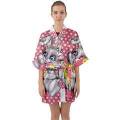 Illustration Rabbit Easter Quarter Sleeve Kimono Robe