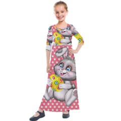 Illustration Rabbit Easter Kids  Quarter Sleeve Maxi Dress by Sapixe