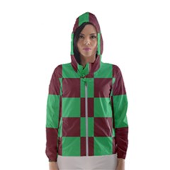 Background Checkers Squares Tile Hooded Windbreaker (women)
