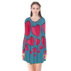 Background Desktop Hearts Heart Long Sleeve V-neck Flare Dress