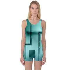 Green Figures Rectangles Squares Mirror One Piece Boyleg Swimsuit