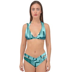 Green Figures Rectangles Squares Mirror Double Strap Halter Bikini Set