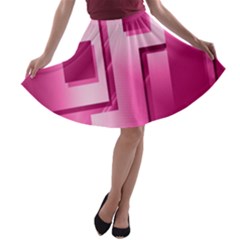 Pink Figures Rectangles Squares Mirror A-line Skater Skirt by Sapixe