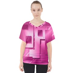 Pink Figures Rectangles Squares Mirror V-neck Dolman Drape Top by Sapixe