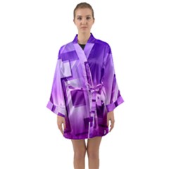 Purple Figures Rectangles Geometry Squares Long Sleeve Kimono Robe