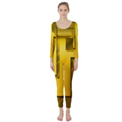 Yellow Gold Figures Rectangles Squares Mirror Long Sleeve Catsuit by Sapixe