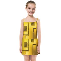 Yellow Gold Figures Rectangles Squares Mirror Kids Summer Sun Dress by Sapixe