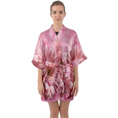 Background Texture Flower Petals Quarter Sleeve Kimono Robe