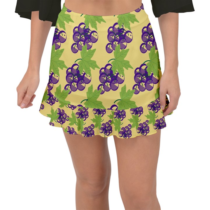 Grapes Background Sheet Leaves Fishtail Mini Chiffon Skirt