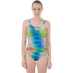 Wave Rainbow Bright Texture Cut Out Top Tankini Set by Sapixe