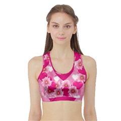 Background Flowers Texture Love Sports Bra With Border by Sapixe