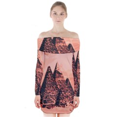 Pyramid Egypt Monumental Long Sleeve Off Shoulder Dress by Sapixe
