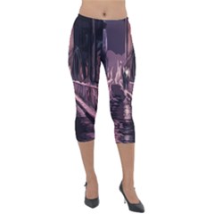 Texture Abstract Background City Lightweight Velour Capri Leggings  by Sapixe