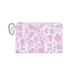 White Pink Cow Print Canvas Cosmetic Bag (small) by LoolyElzayat
