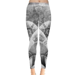 Black And White Fanned Feathers In Halftone Dots Leggings  by jayaprime