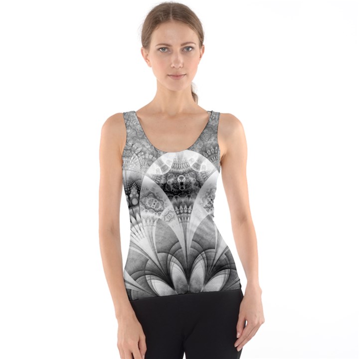 Black and White Fanned Feathers in Halftone Dots Tank Top