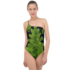 Decoration Green Black Background Classic One Shoulder Swimsuit