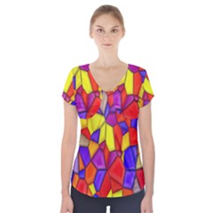 Mosaic Tiles Pattern Texture Short Sleeve Front Detail Top by Sapixe