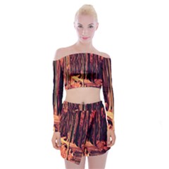 Forest Autumn Trees Trail Road Off Shoulder Top With Mini Skirt Set