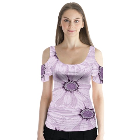 Background Desktop Flowers Lilac Butterfly Sleeve Cutout Tee  by Sapixe