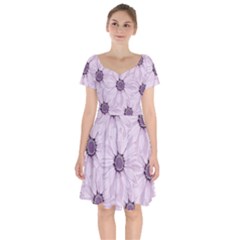 Background Desktop Flowers Lilac Short Sleeve Bardot Dress