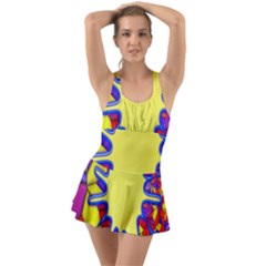 Embroidery Dab Color Spray Ruffle Top Dress Swimsuit