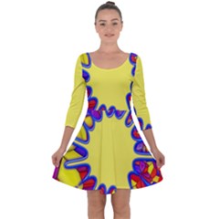 Embroidery Dab Color Spray Quarter Sleeve Skater Dress