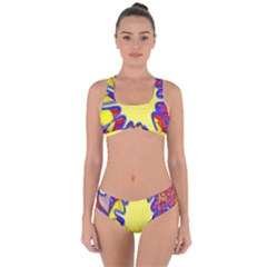 Embroidery Dab Color Spray Criss Cross Bikini Set