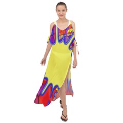 Embroidery Dab Color Spray Maxi Chiffon Cover Up Dress