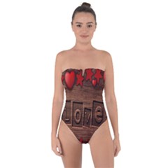 Background Romantic Love Wood Tie Back One Piece Swimsuit by Sapixe