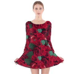 Floral Flower Pattern Art Roses Long Sleeve Velvet Skater Dress