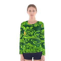 Background Texture Green Leaves Women s Long Sleeve Tee