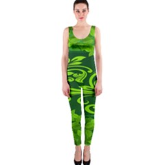 Background Texture Green Leaves One Piece Catsuit by Sapixe