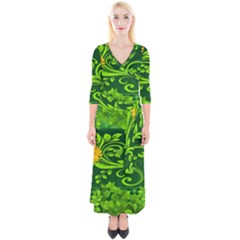 Background Texture Green Leaves Quarter Sleeve Wrap Maxi Dress