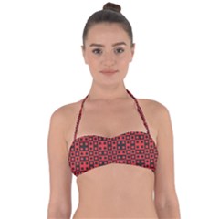 Abstract Background Red Black Halter Bandeau Bikini Top by Sapixe