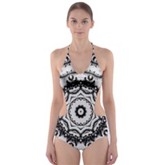 Abstract Pattern Fractal Cut-out One Piece Swimsuit