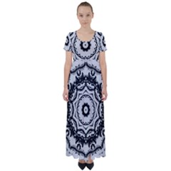 Abstract Pattern Fractal High Waist Short Sleeve Maxi Dress by Sapixe