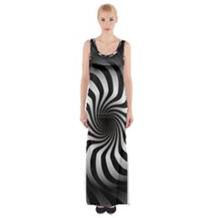 Art Optical Black White Hypnotic Maxi Thigh Split Dress