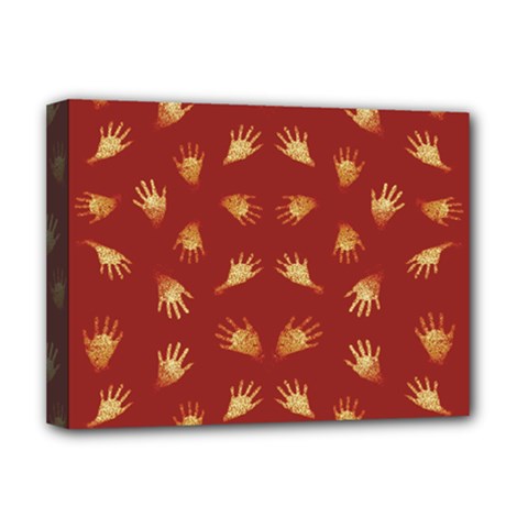 Primitive Art Hands Motif Pattern Deluxe Canvas 16  x 12  