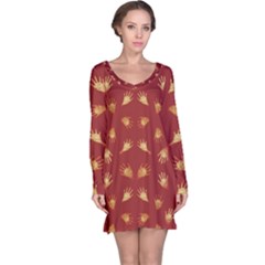 Primitive Art Hands Motif Pattern Long Sleeve Nightdress