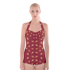 Primitive Art Hands Motif Pattern Boyleg Halter Swimsuit 