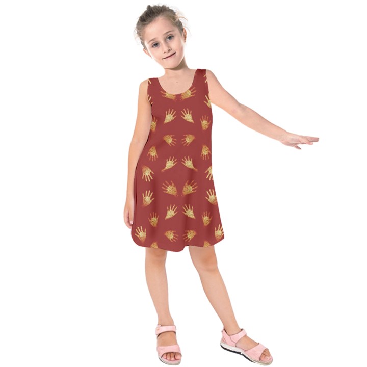 Primitive Art Hands Motif Pattern Kids  Sleeveless Dress