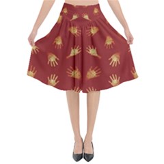 Primitive Art Hands Motif Pattern Flared Midi Skirt