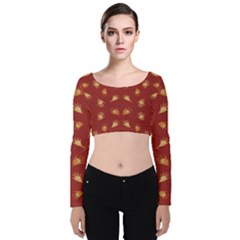 Primitive Art Hands Motif Pattern Velvet Crop Top