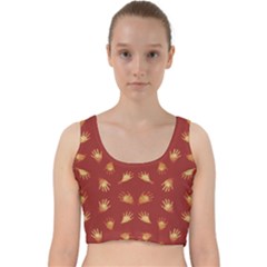 Primitive Art Hands Motif Pattern Velvet Racer Back Crop Top