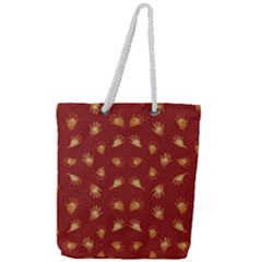 Primitive Art Hands Motif Pattern Full Print Rope Handle Tote (Large)