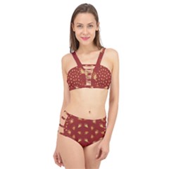 Primitive Art Hands Motif Pattern Cage Up Bikini Set